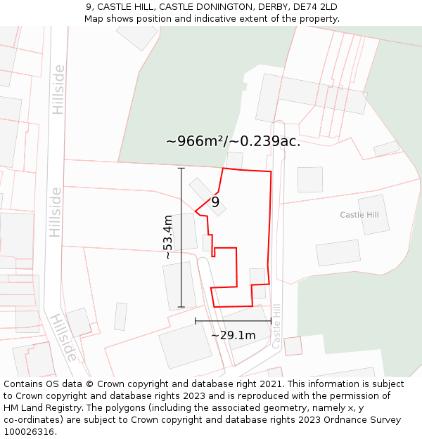 9, CASTLE HILL, CASTLE DONINGTON, DERBY, DE74 2LD: Plot and title map