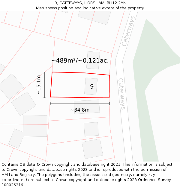 9, CATERWAYS, HORSHAM, RH12 2AN: Plot and title map