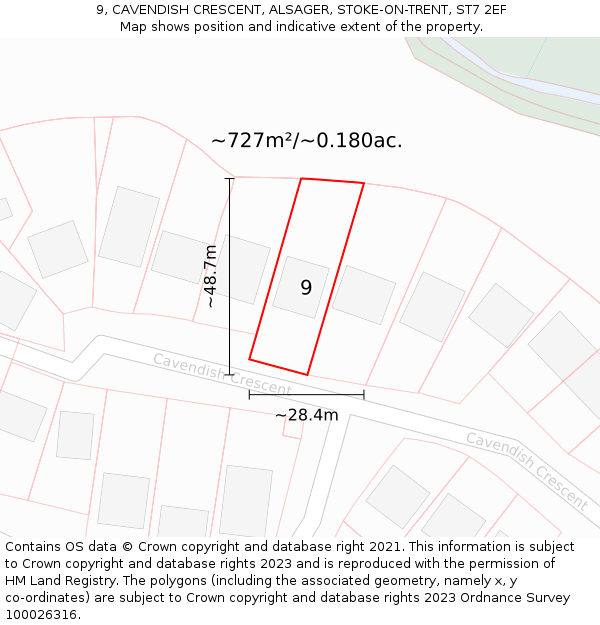 9, CAVENDISH CRESCENT, ALSAGER, STOKE-ON-TRENT, ST7 2EF: Plot and title map