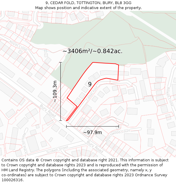 9, CEDAR FOLD, TOTTINGTON, BURY, BL8 3GG: Plot and title map