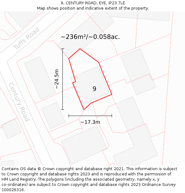 9, CENTURY ROAD, EYE, IP23 7LE: Plot and title map