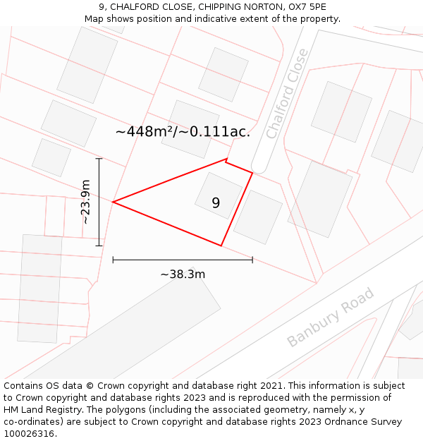 9, CHALFORD CLOSE, CHIPPING NORTON, OX7 5PE: Plot and title map