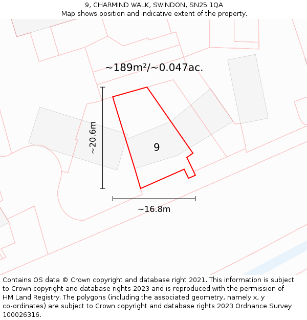 9, CHARMIND WALK, SWINDON, SN25 1QA: Plot and title map