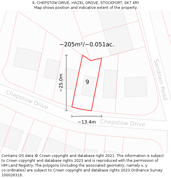 9, CHEPSTOW DRIVE, HAZEL GROVE, STOCKPORT, SK7 4RY: Plot and title map