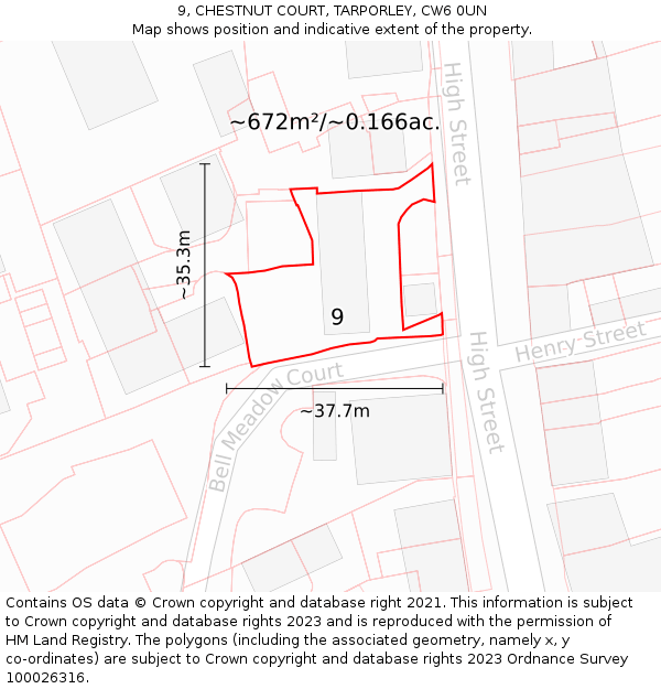 9, CHESTNUT COURT, TARPORLEY, CW6 0UN: Plot and title map