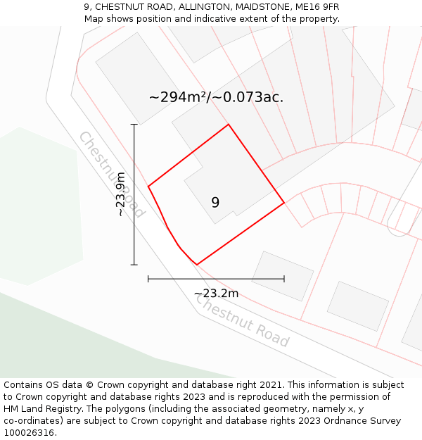 9, CHESTNUT ROAD, ALLINGTON, MAIDSTONE, ME16 9FR: Plot and title map