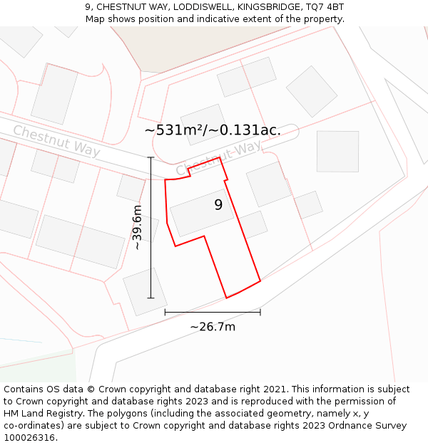 9, CHESTNUT WAY, LODDISWELL, KINGSBRIDGE, TQ7 4BT: Plot and title map