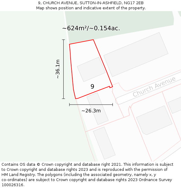 9, CHURCH AVENUE, SUTTON-IN-ASHFIELD, NG17 2EB: Plot and title map