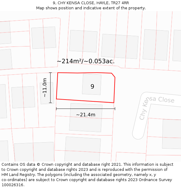 9, CHY KENSA CLOSE, HAYLE, TR27 4RR: Plot and title map