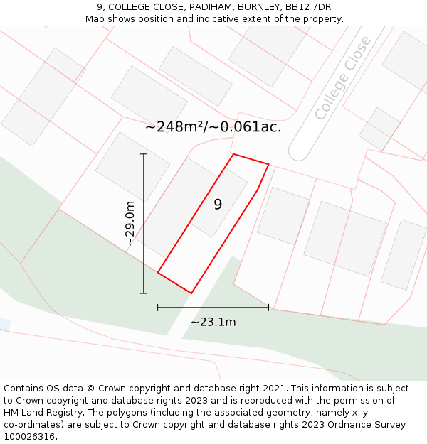 9, COLLEGE CLOSE, PADIHAM, BURNLEY, BB12 7DR: Plot and title map