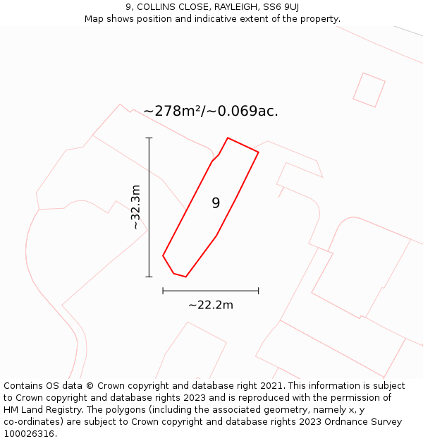 9, COLLINS CLOSE, RAYLEIGH, SS6 9UJ: Plot and title map