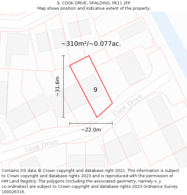 9, COOK DRIVE, SPALDING, PE11 2FP: Plot and title map