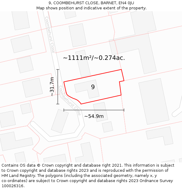 9, COOMBEHURST CLOSE, BARNET, EN4 0JU: Plot and title map