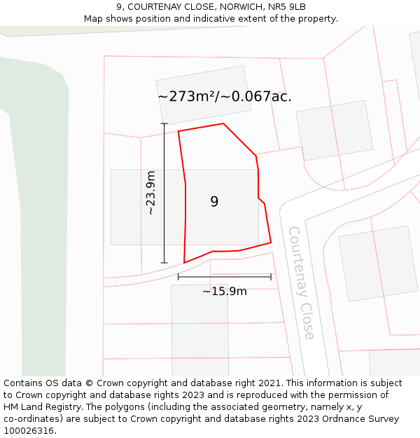 9, COURTENAY CLOSE, NORWICH, NR5 9LB: Plot and title map