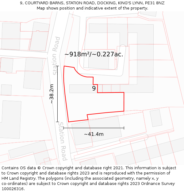 9, COURTYARD BARNS, STATION ROAD, DOCKING, KING'S LYNN, PE31 8NZ: Plot and title map