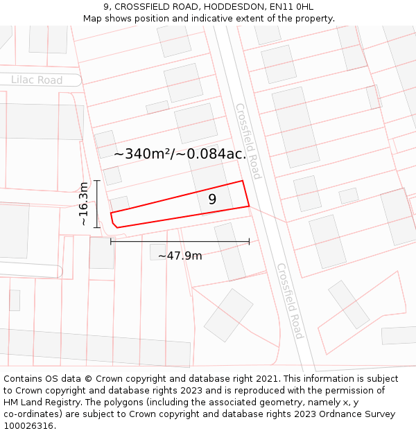 9, CROSSFIELD ROAD, HODDESDON, EN11 0HL: Plot and title map