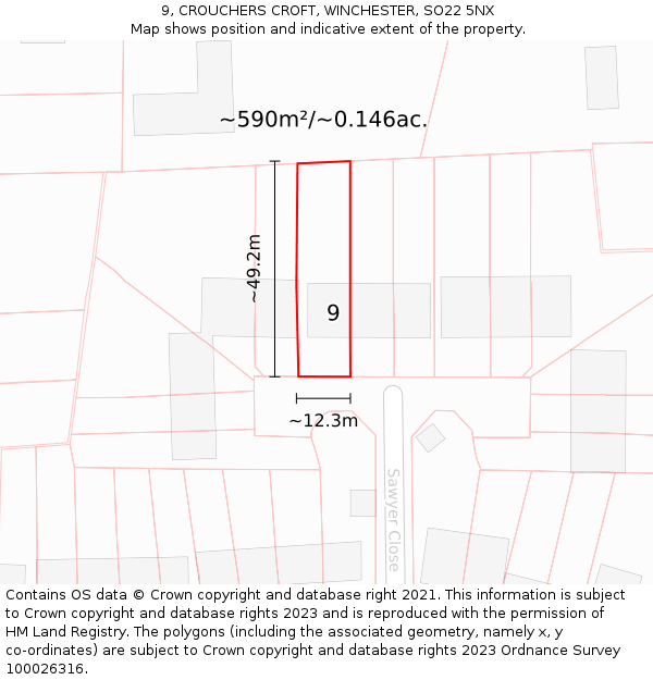 9, CROUCHERS CROFT, WINCHESTER, SO22 5NX: Plot and title map