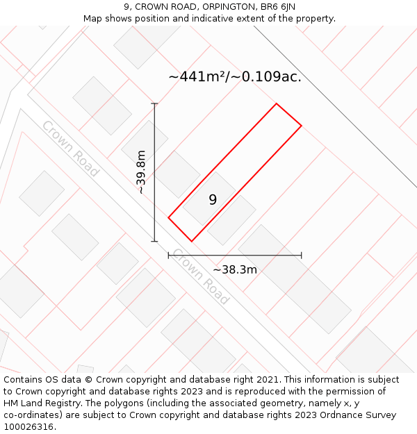 9, CROWN ROAD, ORPINGTON, BR6 6JN: Plot and title map