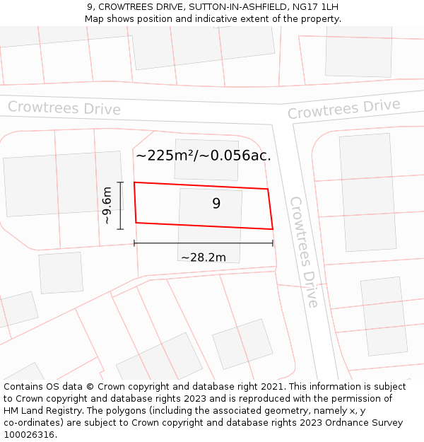 9, CROWTREES DRIVE, SUTTON-IN-ASHFIELD, NG17 1LH: Plot and title map