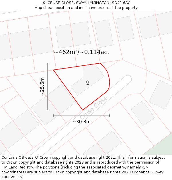 9, CRUSE CLOSE, SWAY, LYMINGTON, SO41 6AY: Plot and title map