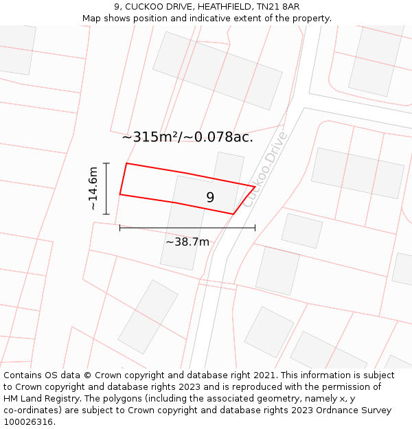 9, CUCKOO DRIVE, HEATHFIELD, TN21 8AR: Plot and title map
