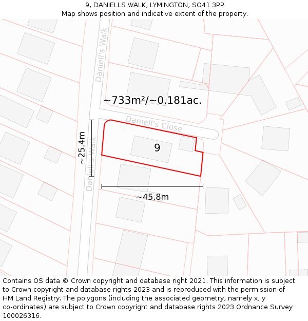 9, DANIELLS WALK, LYMINGTON, SO41 3PP: Plot and title map