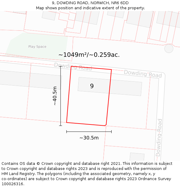 9, DOWDING ROAD, NORWICH, NR6 6DD: Plot and title map