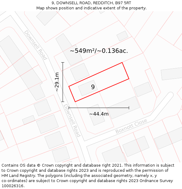 9, DOWNSELL ROAD, REDDITCH, B97 5RT: Plot and title map