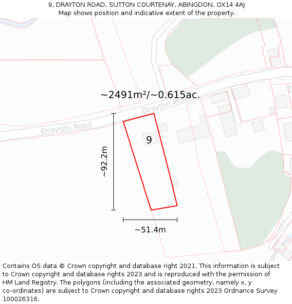 9, DRAYTON ROAD, SUTTON COURTENAY, ABINGDON, OX14 4AJ: Plot and title map