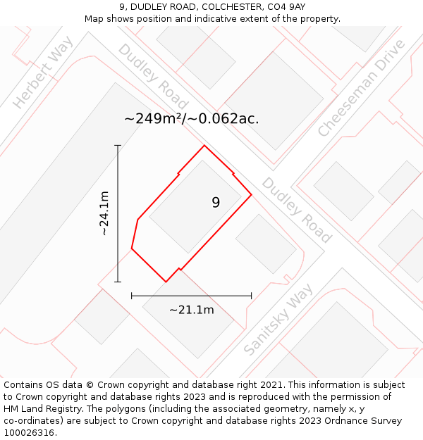 9, DUDLEY ROAD, COLCHESTER, CO4 9AY: Plot and title map