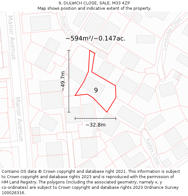 9, DULWICH CLOSE, SALE, M33 4ZP: Plot and title map