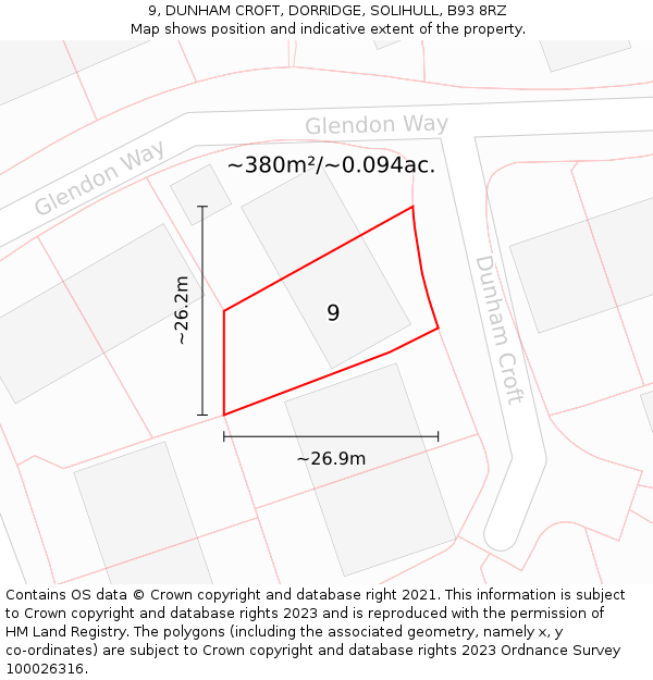 9, DUNHAM CROFT, DORRIDGE, SOLIHULL, B93 8RZ: Plot and title map