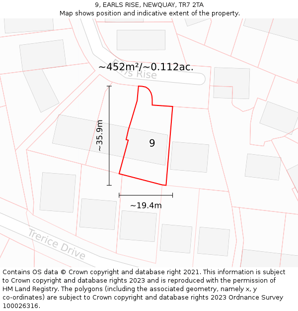 9, EARLS RISE, NEWQUAY, TR7 2TA: Plot and title map