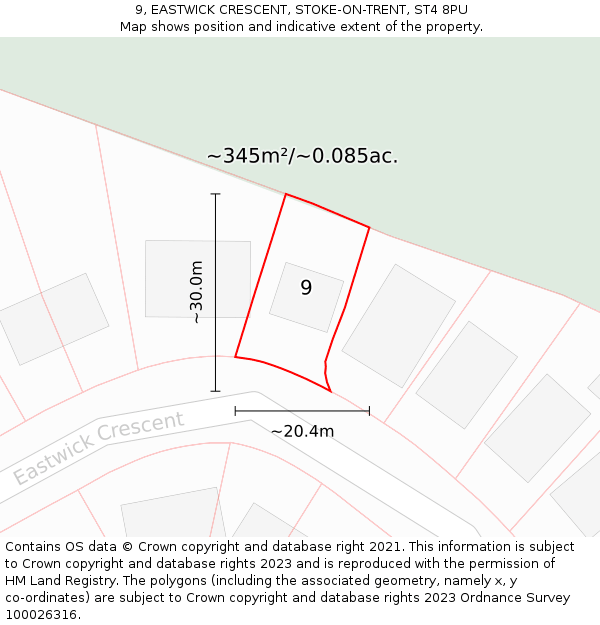 9, EASTWICK CRESCENT, STOKE-ON-TRENT, ST4 8PU: Plot and title map