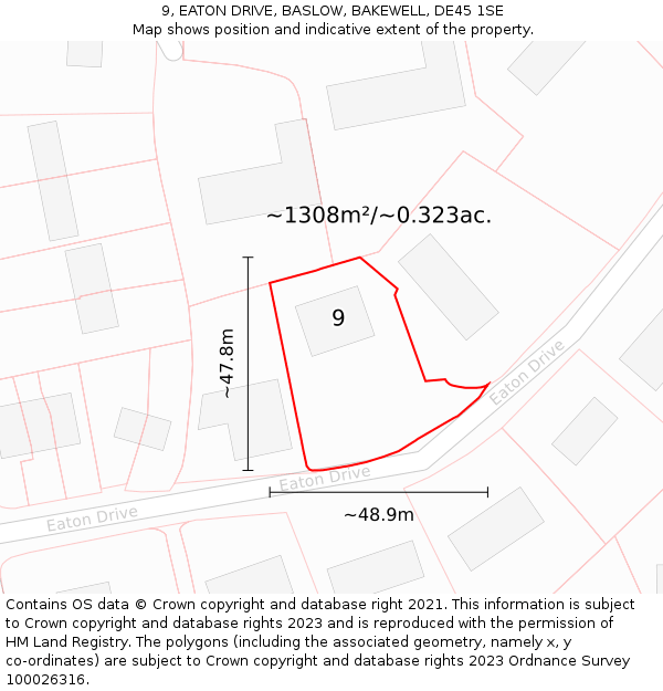 9, EATON DRIVE, BASLOW, BAKEWELL, DE45 1SE: Plot and title map