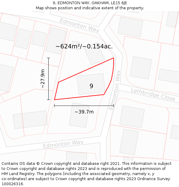 9, EDMONTON WAY, OAKHAM, LE15 6JE: Plot and title map