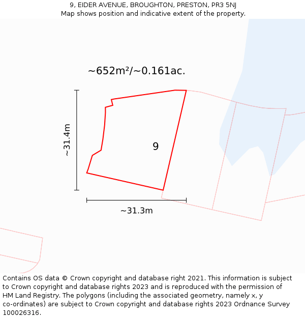 9, EIDER AVENUE, BROUGHTON, PRESTON, PR3 5NJ: Plot and title map