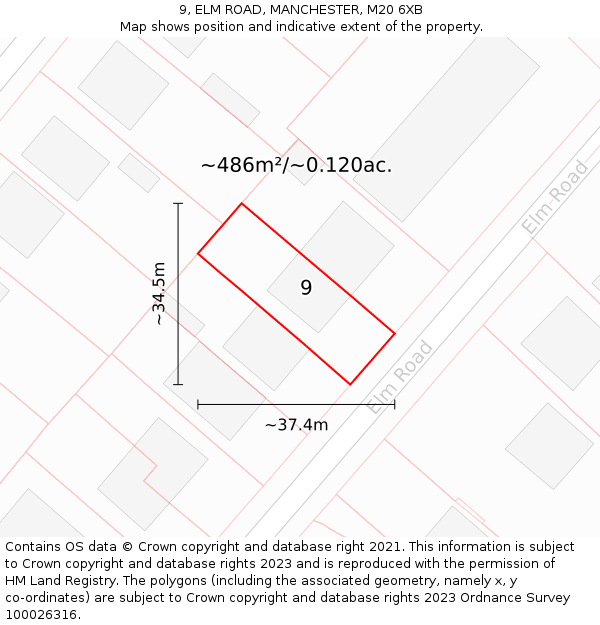 9, ELM ROAD, MANCHESTER, M20 6XB: Plot and title map