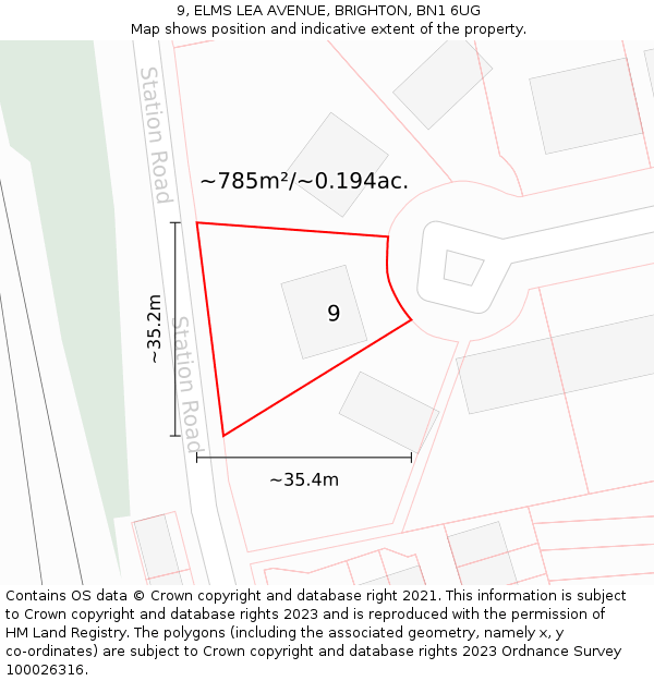 9, ELMS LEA AVENUE, BRIGHTON, BN1 6UG: Plot and title map