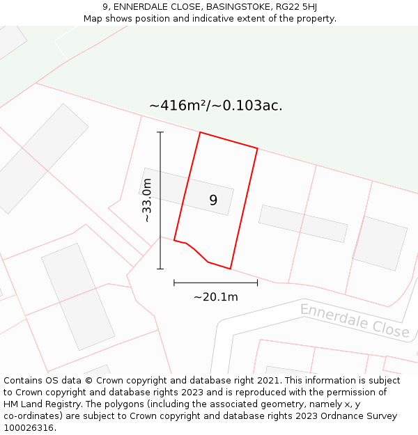 9, ENNERDALE CLOSE, BASINGSTOKE, RG22 5HJ: Plot and title map