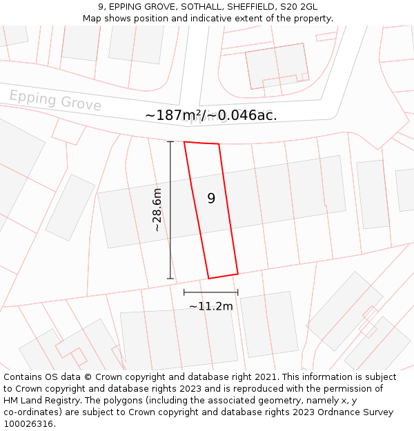 9, EPPING GROVE, SOTHALL, SHEFFIELD, S20 2GL: Plot and title map