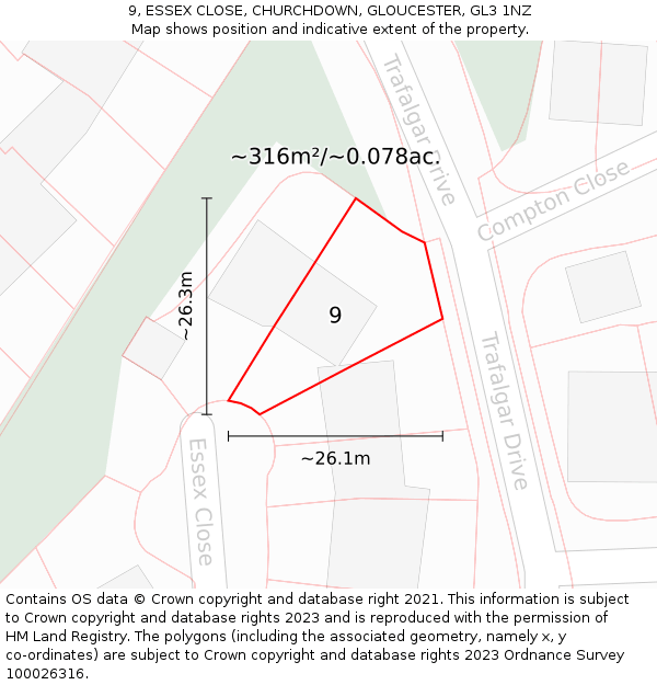 9, ESSEX CLOSE, CHURCHDOWN, GLOUCESTER, GL3 1NZ: Plot and title map