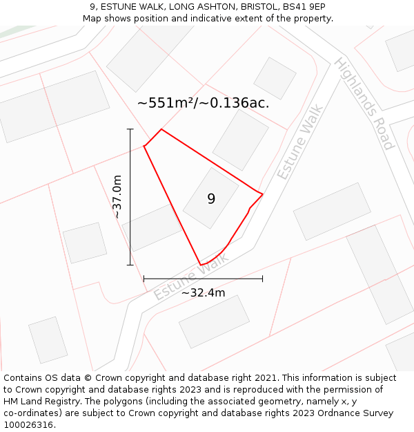 9, ESTUNE WALK, LONG ASHTON, BRISTOL, BS41 9EP: Plot and title map