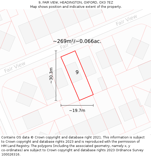 9, FAIR VIEW, HEADINGTON, OXFORD, OX3 7EZ: Plot and title map