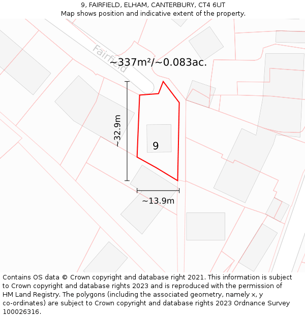 9, FAIRFIELD, ELHAM, CANTERBURY, CT4 6UT: Plot and title map