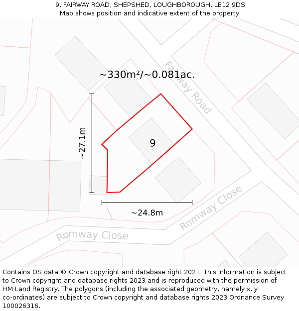 9, FAIRWAY ROAD, SHEPSHED, LOUGHBOROUGH, LE12 9DS: Plot and title map