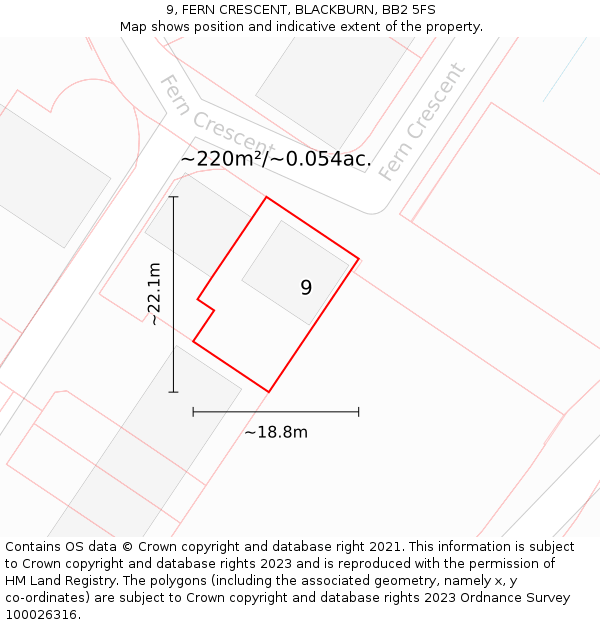 9, FERN CRESCENT, BLACKBURN, BB2 5FS: Plot and title map