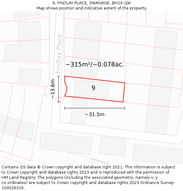 9, FINDLAY PLACE, SWANAGE, BH19 1JW: Plot and title map