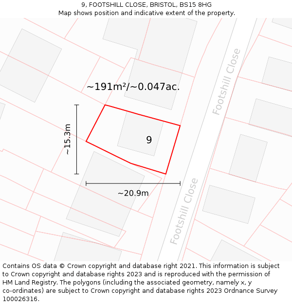 9, FOOTSHILL CLOSE, BRISTOL, BS15 8HG: Plot and title map