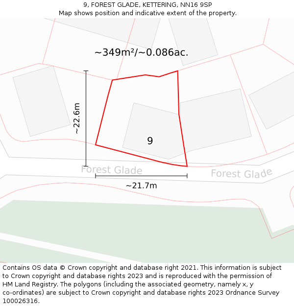 9, FOREST GLADE, KETTERING, NN16 9SP: Plot and title map